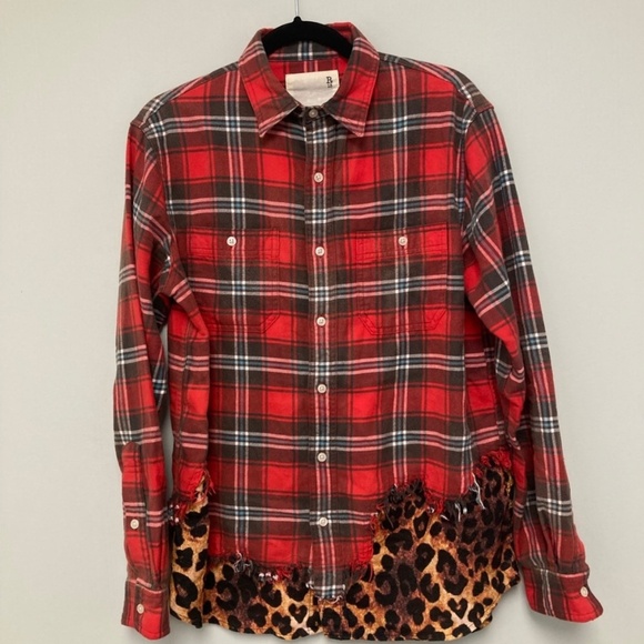 R13 plaid flannel tattered hem shirt in good used condition - Picture 2 of 9
